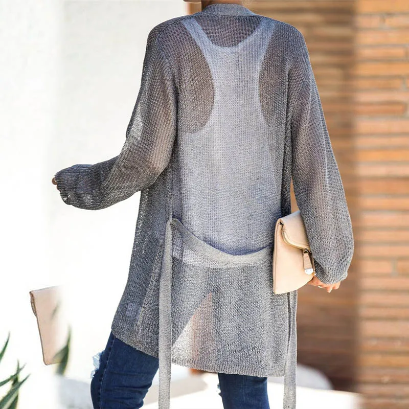 Ellacey 2019 Autumn Winter Knitting Women Sweaters Cardigan Casual Loose Gray Knitted Coat Open Stitch Long |