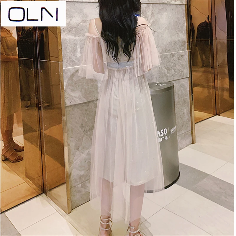 Vestidos платье OLN Корейская версия слинг на одно плечо новые летние темперамент