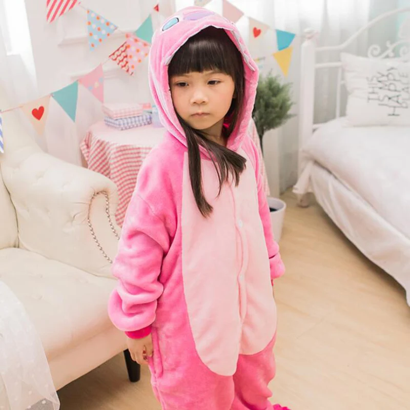 Kid Pink Stitch Cosplay Kigurumi Onesie Child Cartoon Anime Unicorn Jumpsuit Costume Girl Boy Animal Disguise Sleepwear Pajamas |