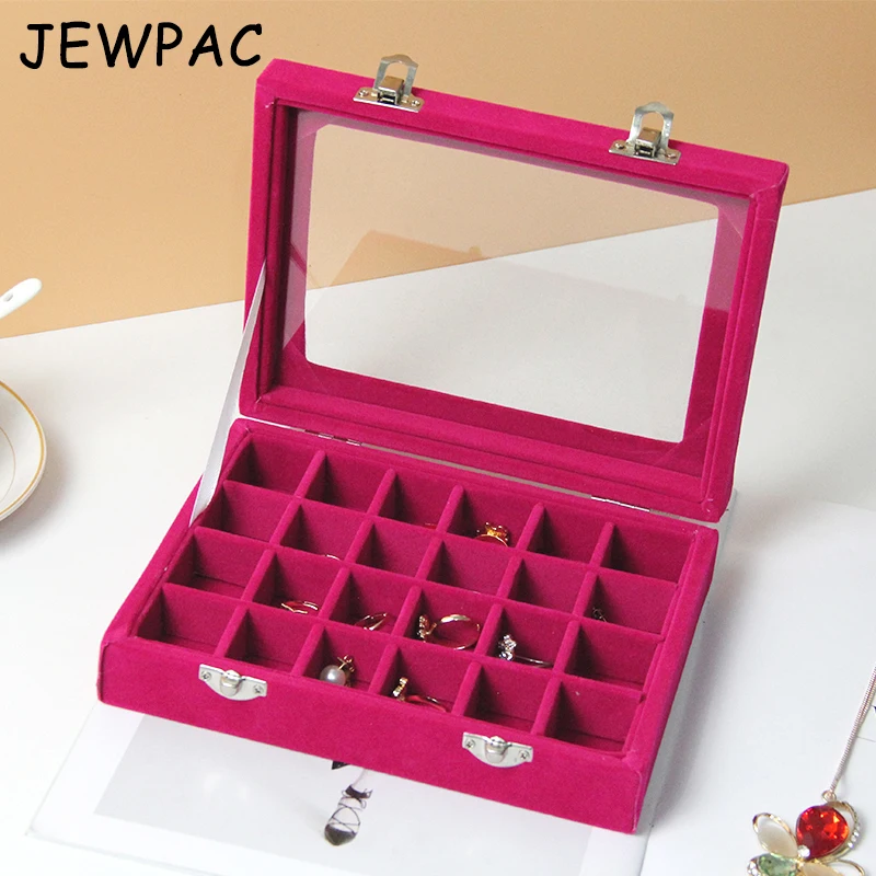 JEWPAC Роза красный 24 Сетки бархат стекло ювелирные изделия кольцо Дисплей