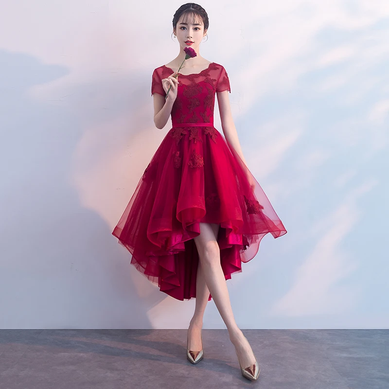 Luxury High Low Prom Dresses Elegant Short Front Long Back Red Prom Dresses With Cap Sleeves Plus Size Prom Gown
