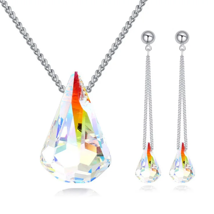 Наборы свадебных ювелирных изделий с кристаллами Swarovski, свадебные комплекты для помолвки, колье и серьги, женские Украшения для праздничного костюма - Окраска металла: 02