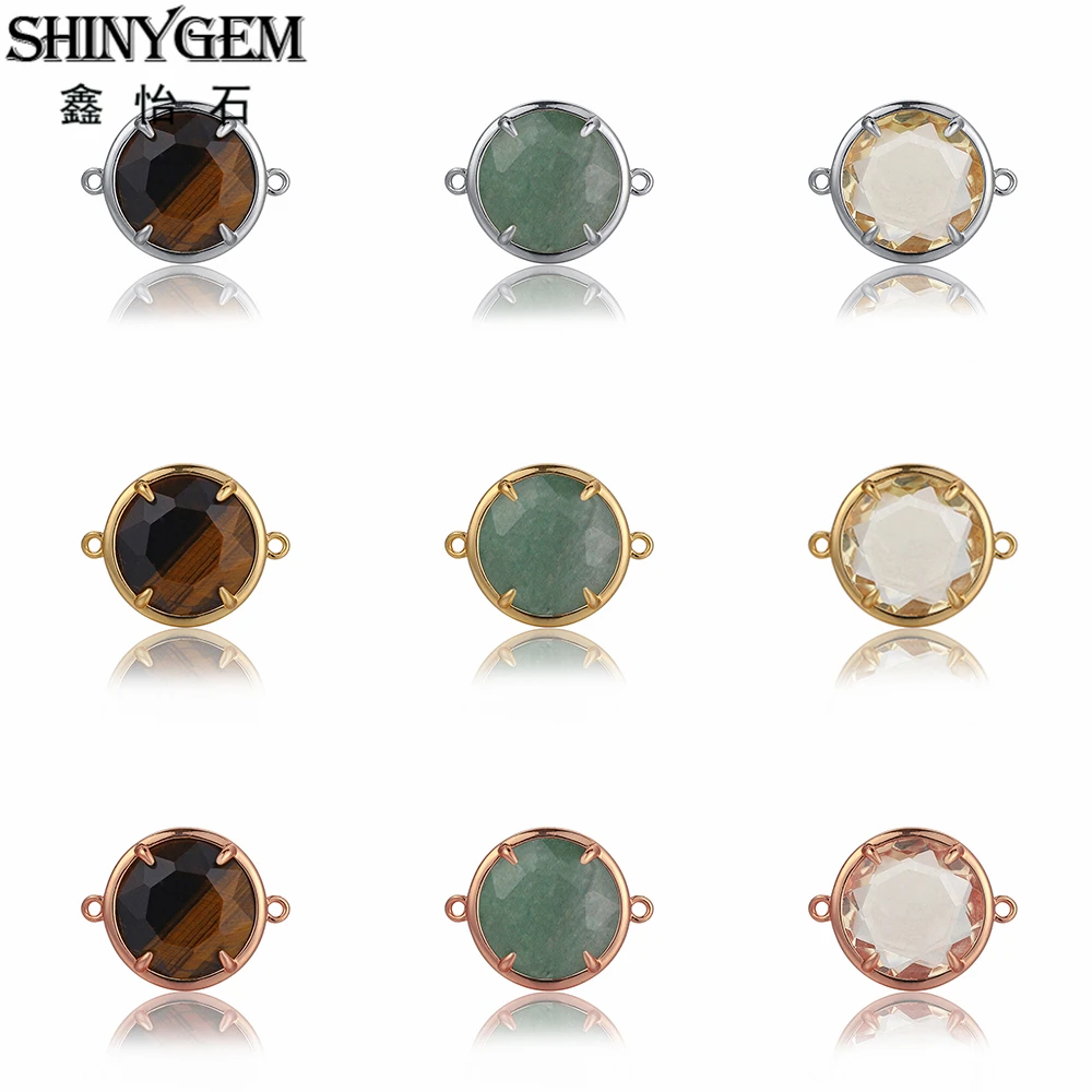 ShinyGem натуральный граненый круглый драгоценный камень соединители для