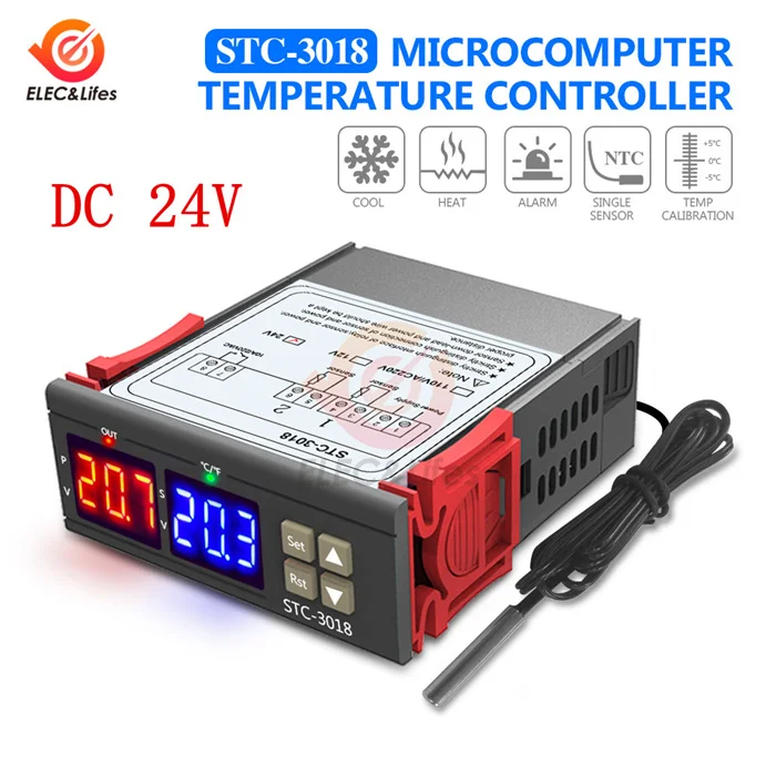 STC-1000 STC-3000 3008 3018 220V 10A цифровой Температура контроллер терморегулятор охлаждения нагреватель инкубатор термостат 12V 24V - Цвет: STC-3018 DC 24V