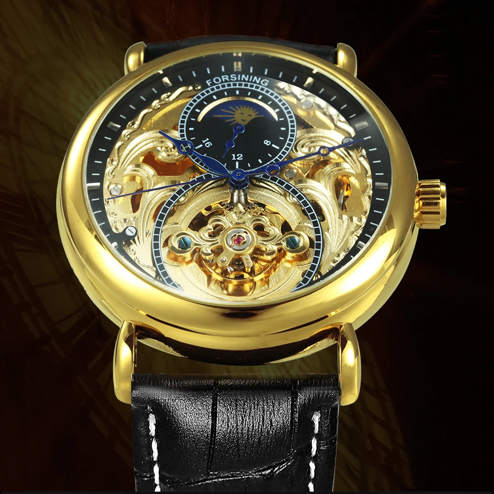 FORSINING лучший бренд класса люкс автоматические механические часы для мужчин Sun Moon