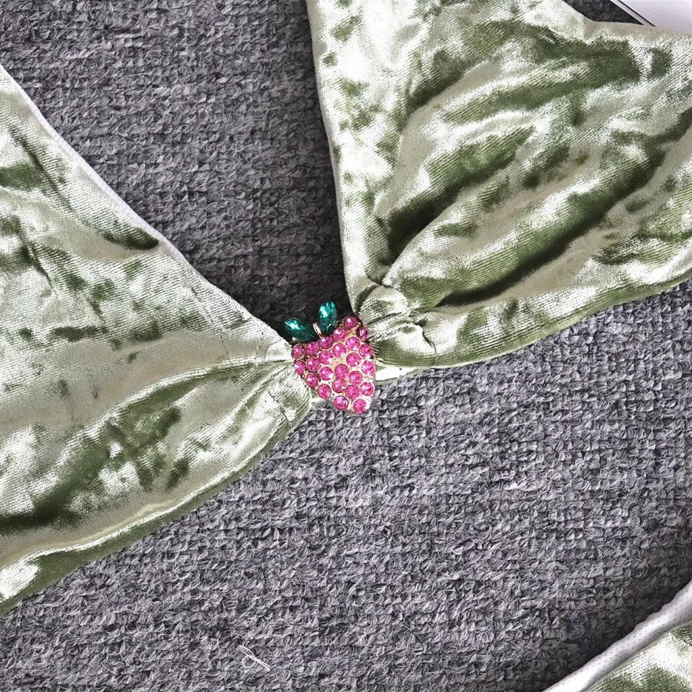 Женский купальник-бикини Maillot De Bain золотистый бархатный купальник с кристаллами