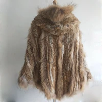 plus size knitted rabbit fur poncho with hood women 2019 fashion loose real fur shawl ladies autumn hooded genuine fur ponchos