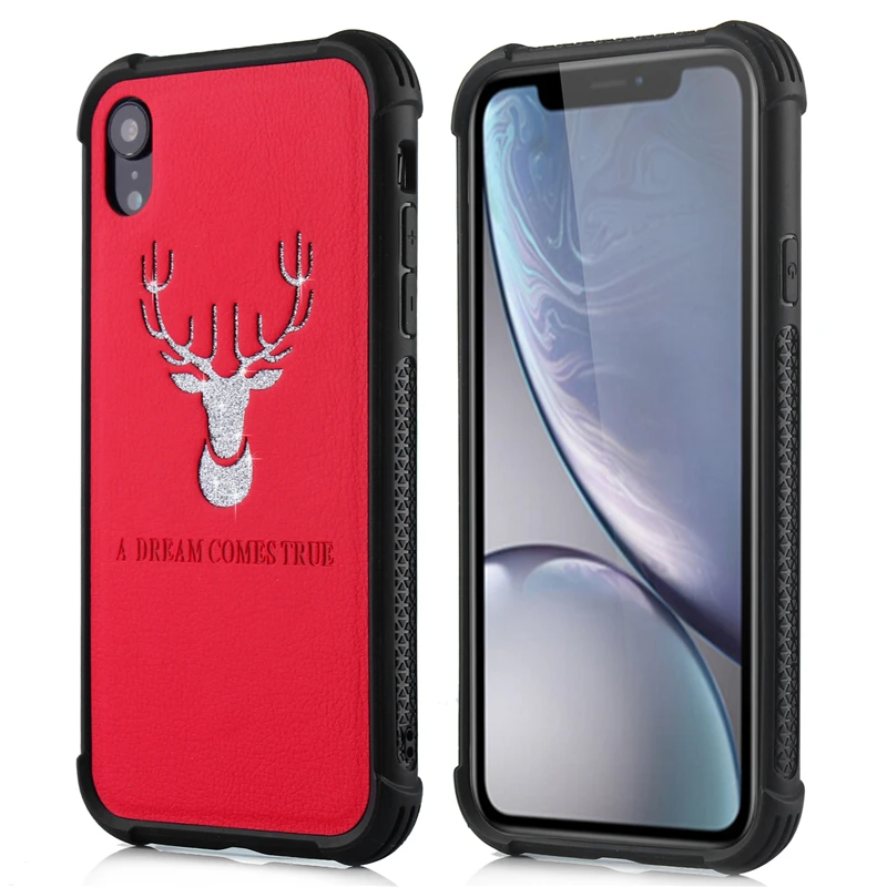 Luxury Glitter Deer Black Red shell for iPhone 6 6S 7 8 plus lucky TPU PC Leather X XS Max Four-corner Anti-fall Case XR |