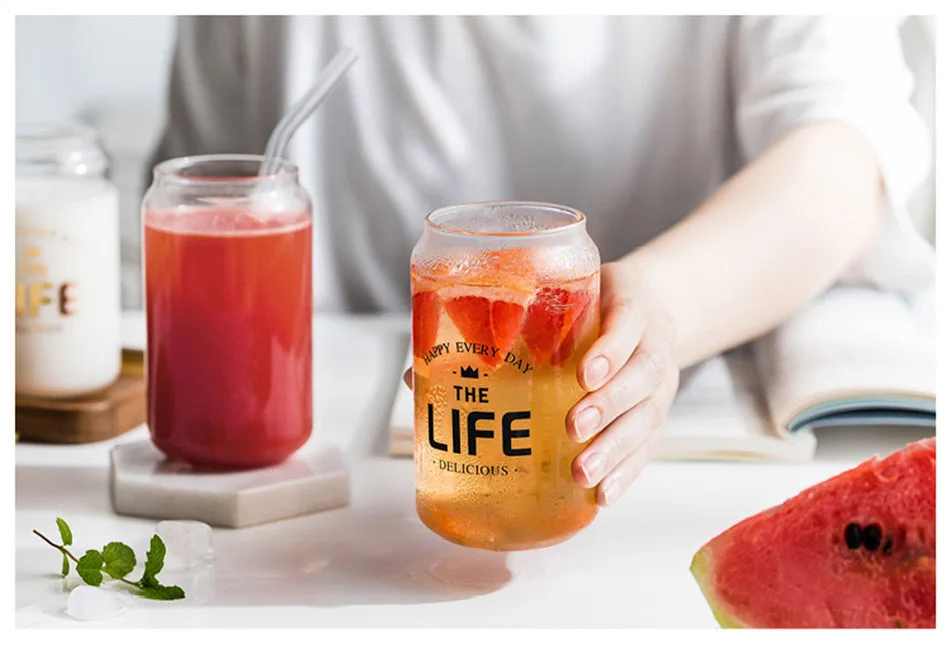 Cola банка Стеклянная кружка для завтрака, молока, кофе, сока прозрачная простая буква термостойкая стеклянная кружка домашняя посуда для напитков INS подарок