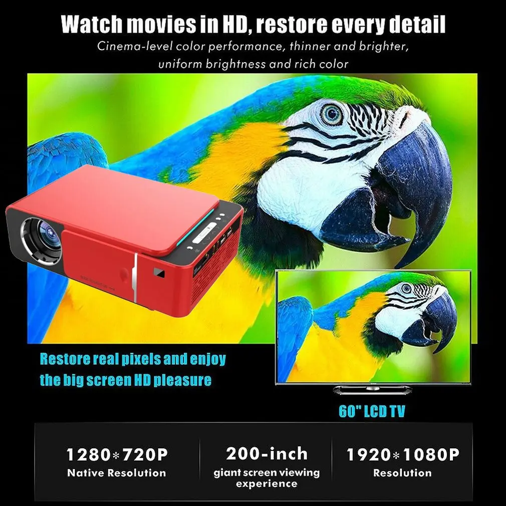 T6 Android 9 0 WIFI опционально 2600 люмен 720p HD Портативный светодиодный проектор HDMI