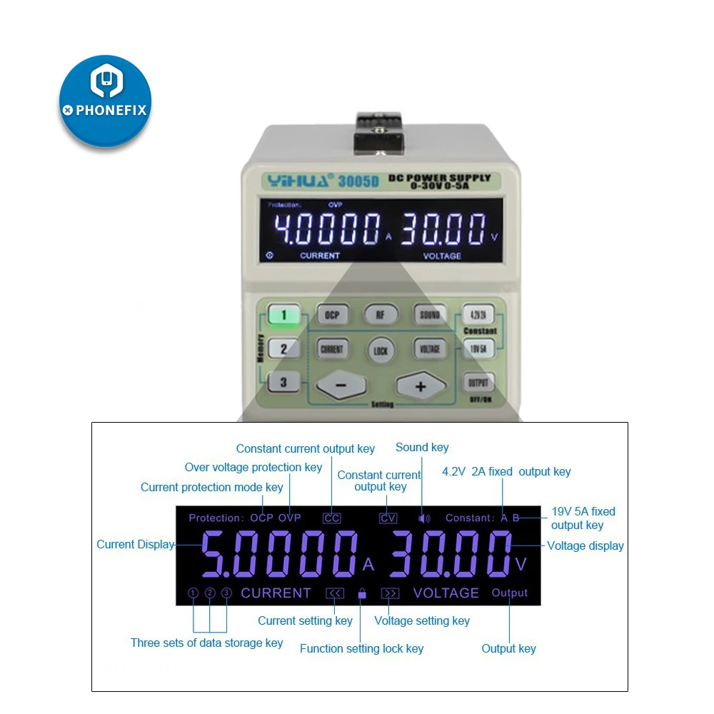 PHONEFIX YIHUA3005D 30V 5A высокое качество мини Импульсный регулируемый 220V/110V DC источник