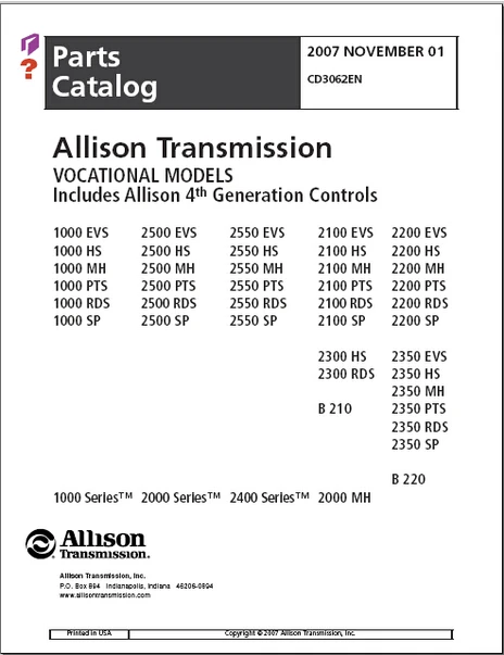Каталог деталей коробки передач Allison |