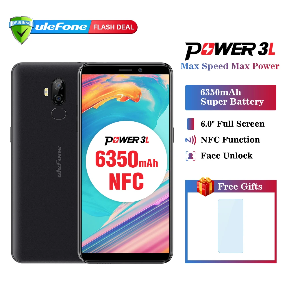 Ulefone Power 3L 6 0 &quotHD + Android 8 1 мобильный телефон MTK6739 четырехъядерный 2 ГБ 16 Гб NFC 13 МП 5 Мп