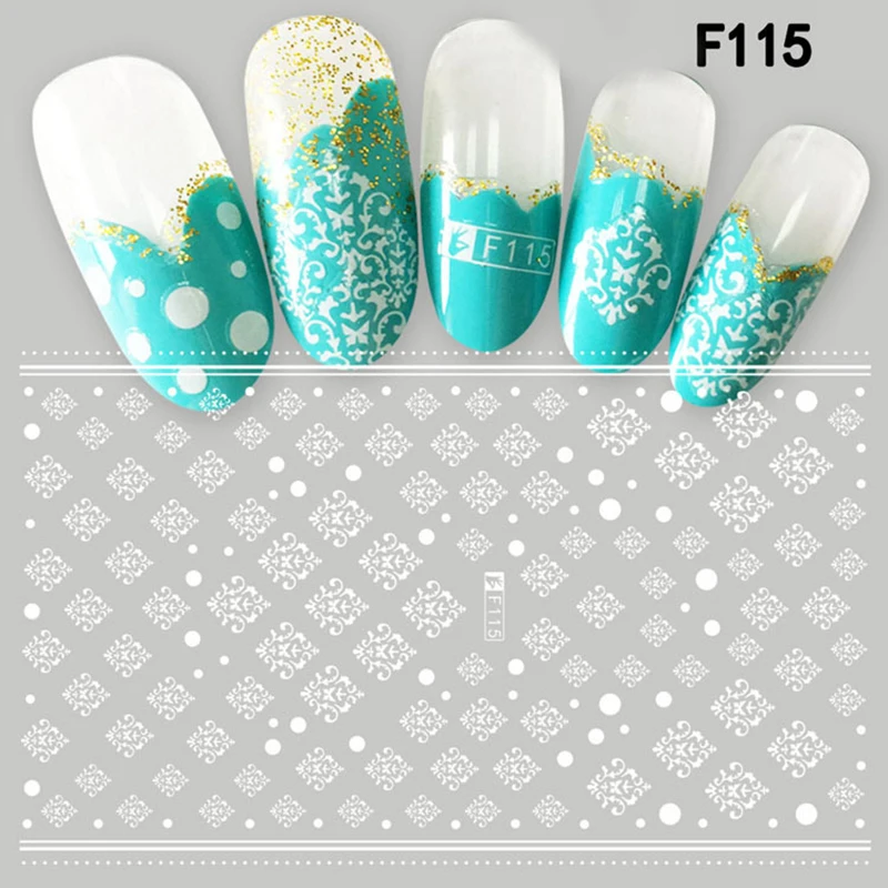 1 лист цветок наклейки для ногтей кружево Белый Черный дизайн простой милый