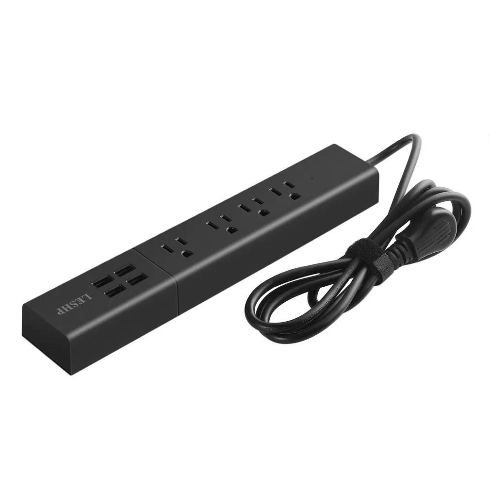 Сетевой фильтр LESHP с 4 розетками прямоугольная плоская вилка USB портами для