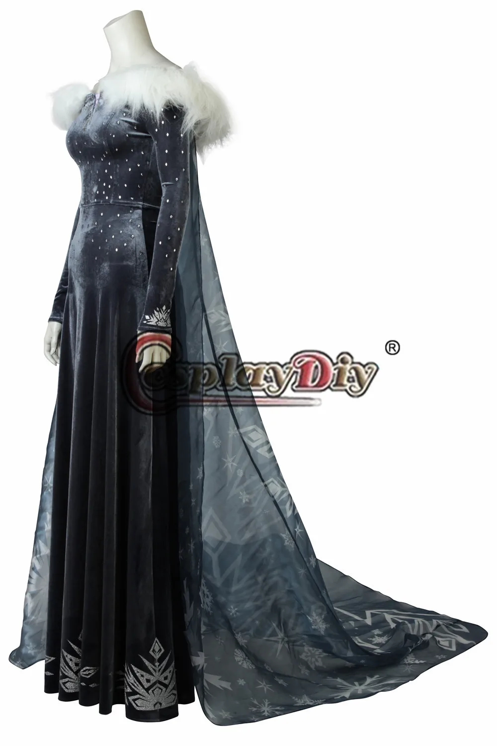 CosplayDiy Олафа Приключения принцессы платье Эльзы взрослых Queen Хэллоуин Карнавальный костюм с рождественским рисунком Эльза зима Велет платье плащ