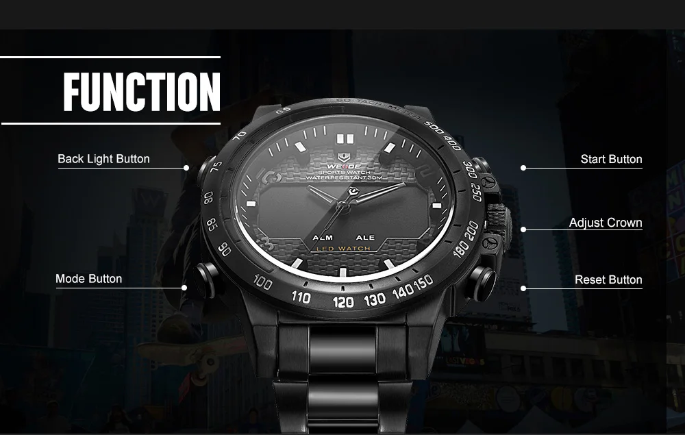 WEIDE часы из настоящего нейлона, мужские часы, брендовые Роскошные спортивные водонепроницаемые часы, цифровые кварцевые автоматические Аналоговые часы с будильником
