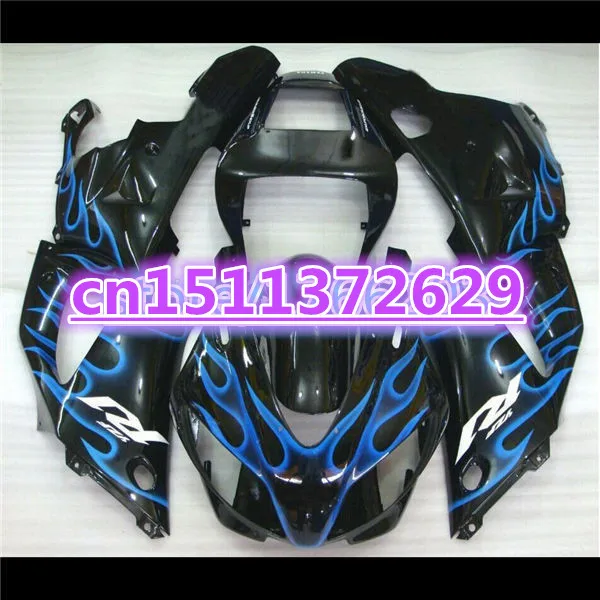 

100%new Fairing Set for YZFR1 98-99 YZF1000 1998 1999 R1 blue flames in black YZF R1 98 99 YZF1000 98 99 Plastic Kit-Dor D