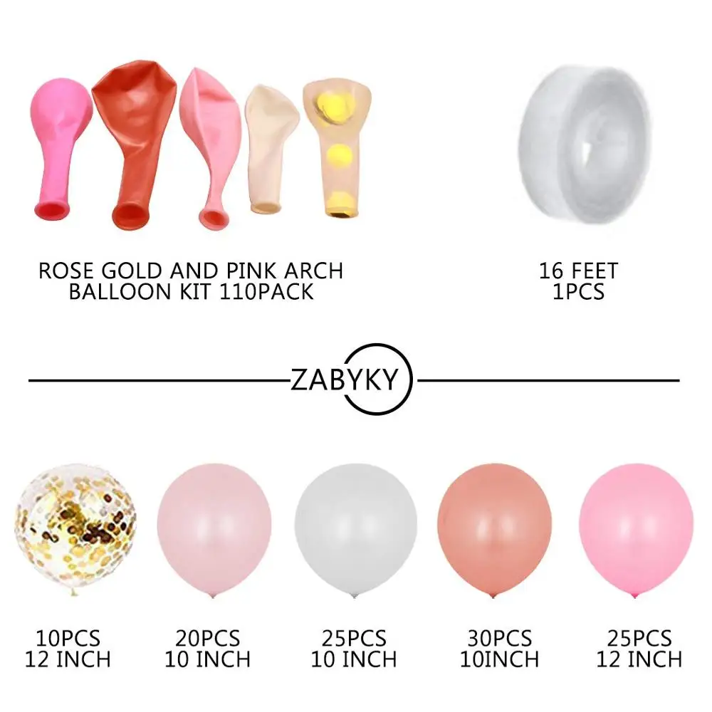 

110 pcs Balloons, Balloon Garland Kit, 16ft Balloon Strip for Wedding, Baby Shower, Birthday Party Decorations
