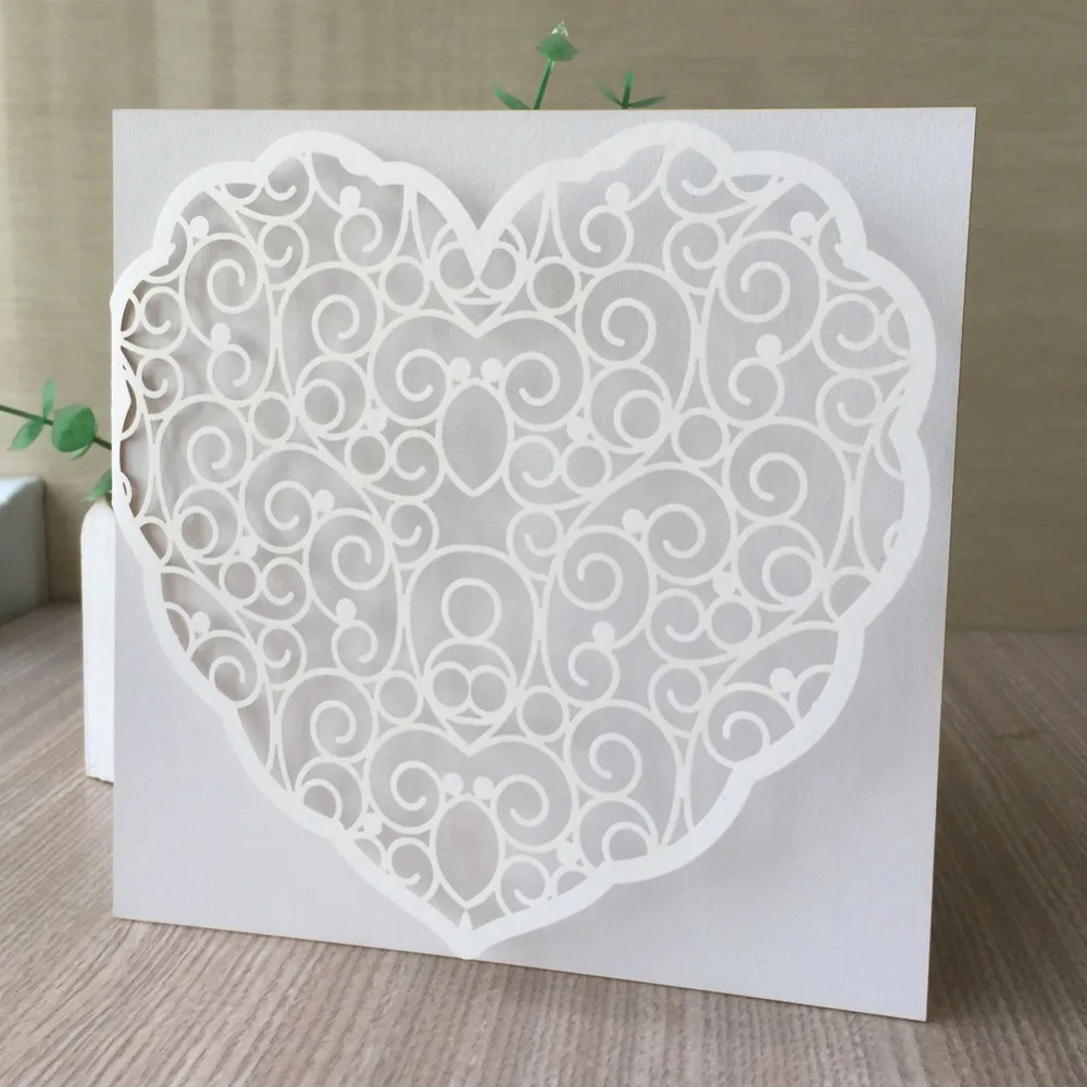 

50pcs/lot Elegant Laser Cut Heart Pearl Paper Invitation Card For Wedding Engagement Mother day Brithday Party Graduation