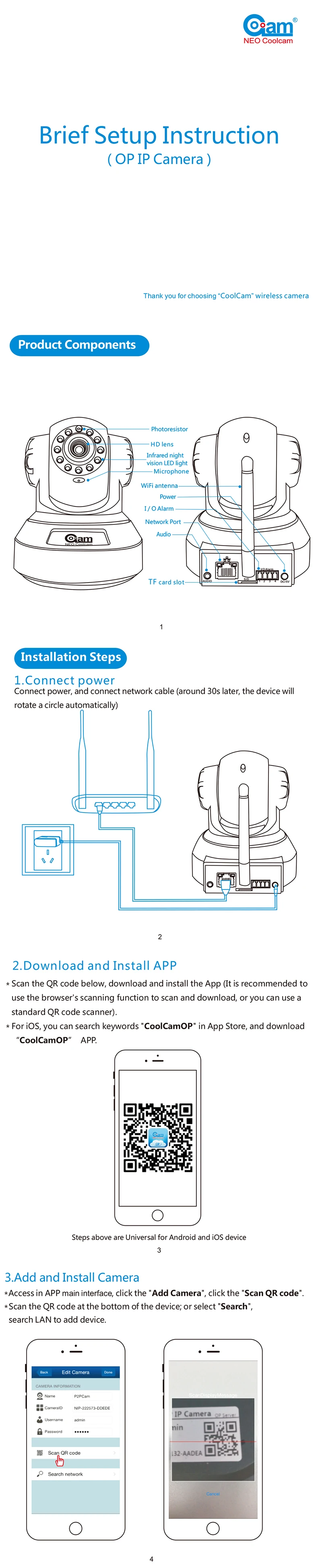 НЕО Coolcam NIP-06OAM камера безопасности Беспроводная ip-камера Wifi с подключением и воспроизведением ИК-подсветка Беспроводная CCTV P2P Wifi камера