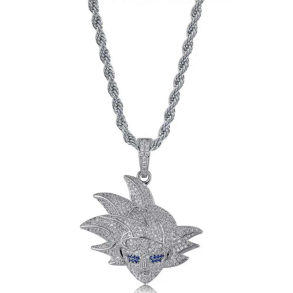Хип хоп Bling Ice Out AAA CZ Циркон мультфильм Dragon Ball персонажи ужин Saiyan GOKU кулон ожерелье мужчины рэппер ювелирные изделия - Окраска металла: Silver