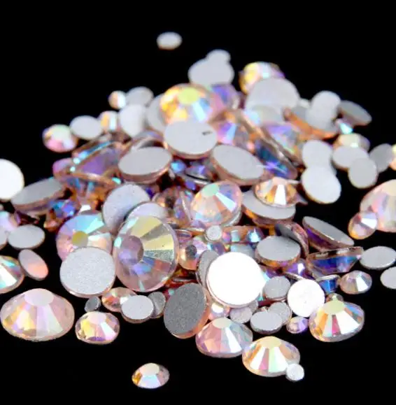

Lt.Peach AB ss3,ss4,ss5,ss6,ss8,ss10,ss12,ss16,ss20,ss30 Flat Back Crystal Non Hotfix Nail Art Rhinestones Decorations
