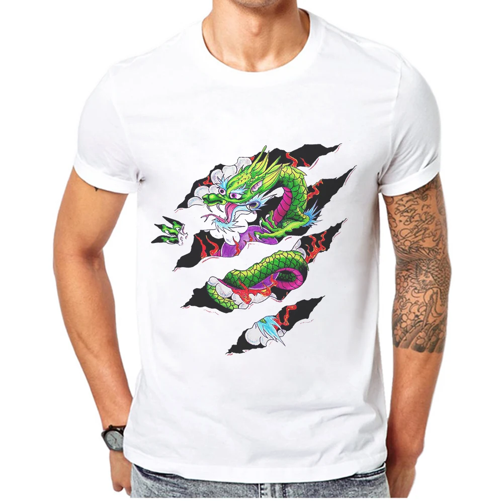 

Summer Short Sleeve Shirts For Men O Neck Mens Tshirts Cartoon Dragon Printing Cotton Tees Man T Shirt Summer 2019 Funny Tee