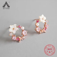 s925 pure silver luxury zircon pearl shell crystal sweet wreath earrings for women allergy proof romantic jewelry