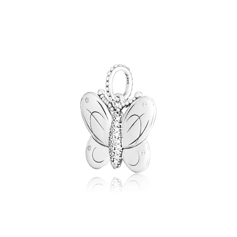 Подлинное серебро 925 пробы декоративная Бабочка Подвеска Шарм Подходит Pandora