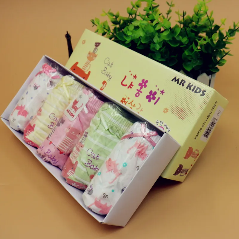 5 шт./лот детское нижнее белье для девочек хлопковые трусы с принтом кошки