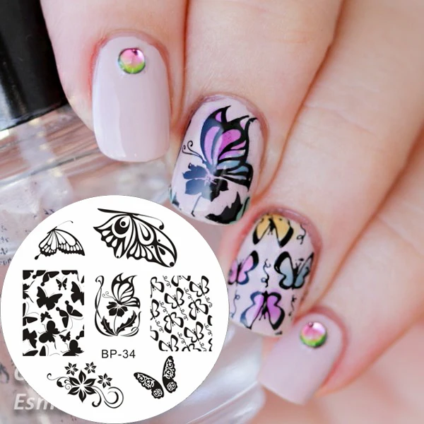 Романтический Бабочка Шаблоны Ногтей Штамп Шаблон Изображение Пластины Плиты BORN