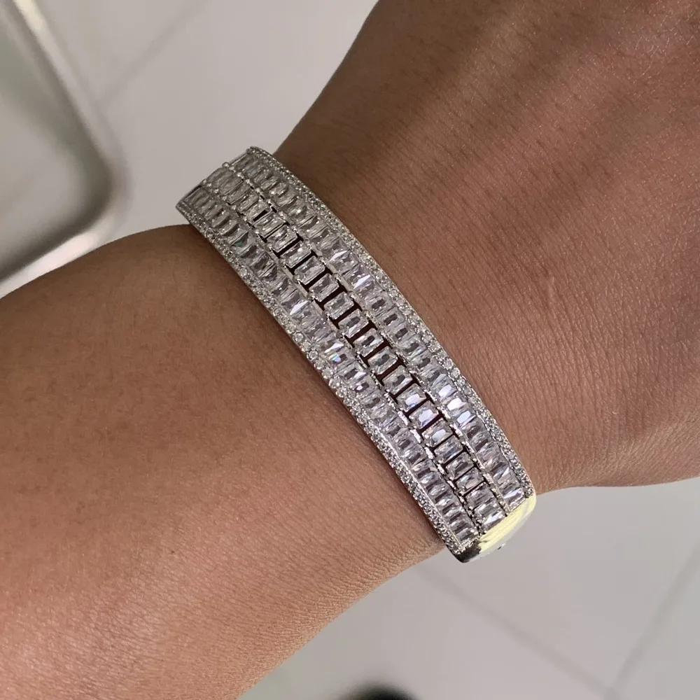 Роскошные сверкающие ювелирные изделия три ряда белый прозрачный браслет