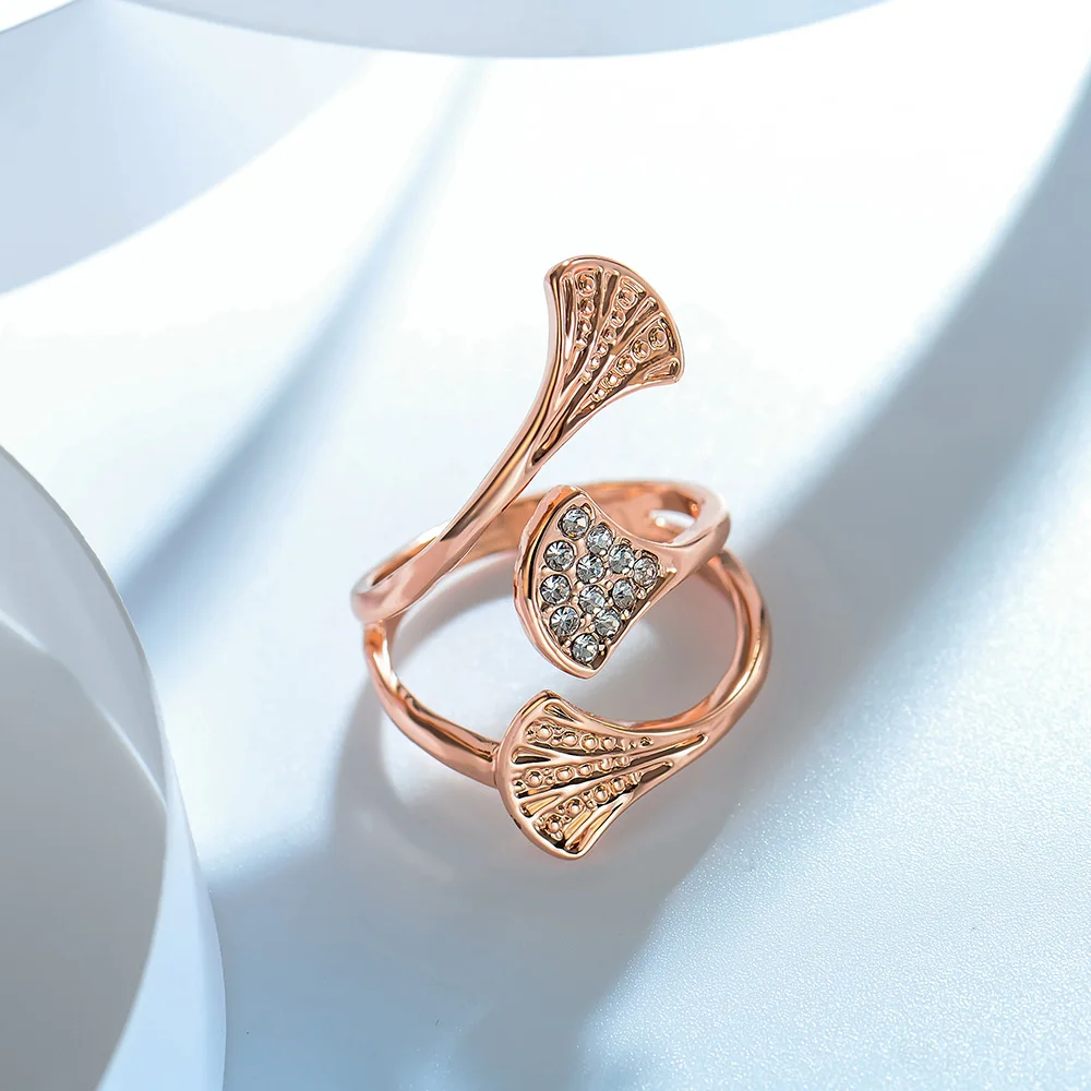 Женские Австрийские кольца с листьями цвета розового золота | Украшения и