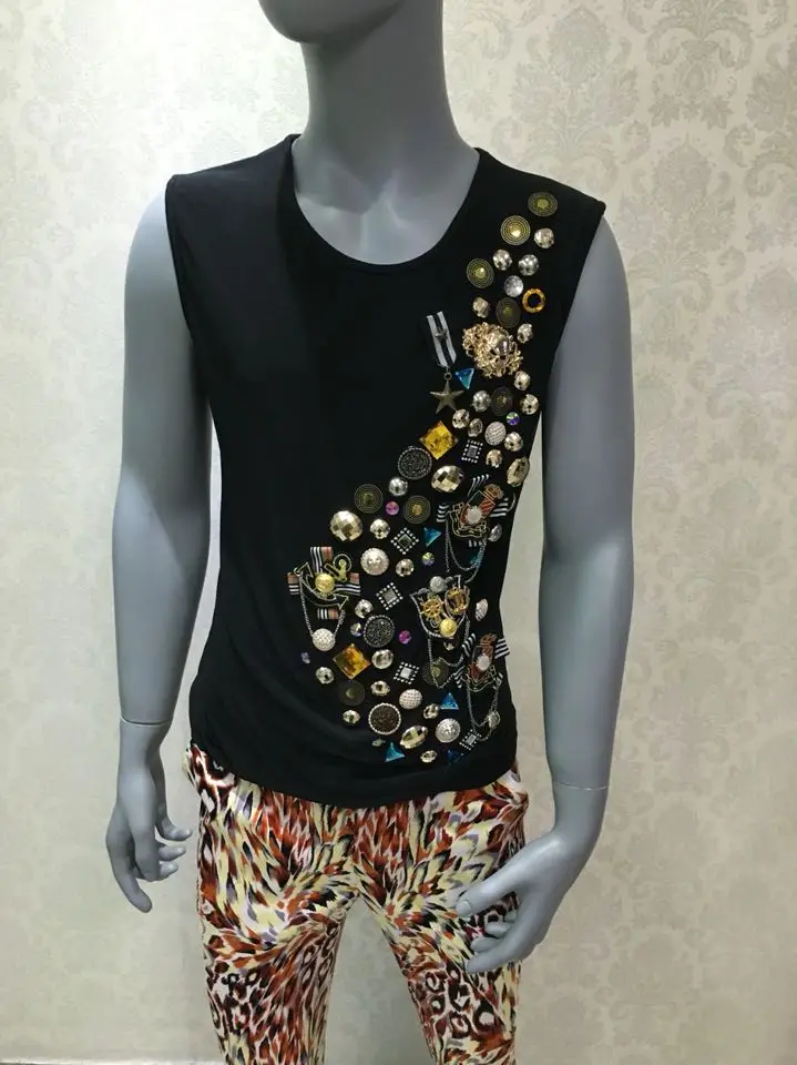 Новинка лета 2016 костюм с разноцветным рисунком жилет для ночного клуба вечеринки