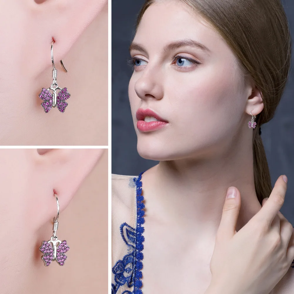 JewelryPalace Fashion 0.3ct Created Red Rubies Pave Butterfly Drop Earrings For Girls 925 Sterling Silver Jewelry Accessories | Украшения и