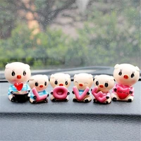 mr tea cartoon car ornaments resin creative cute love pig baby father mother auto interior decorations doll toys ornament
