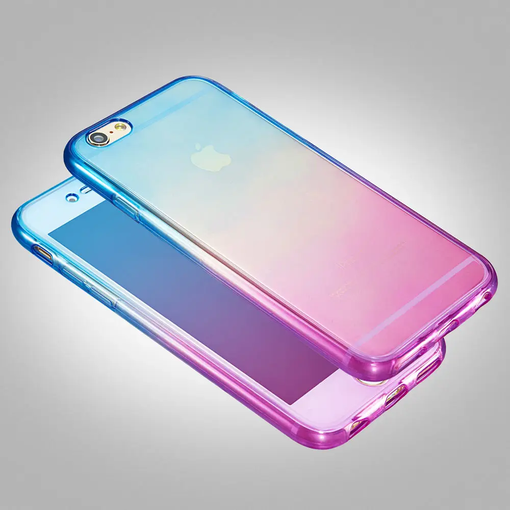 Для iPhone 6 6s Plus 5 5S градиентный цветной задний + передний Прозрачный ТПУ Мягкий