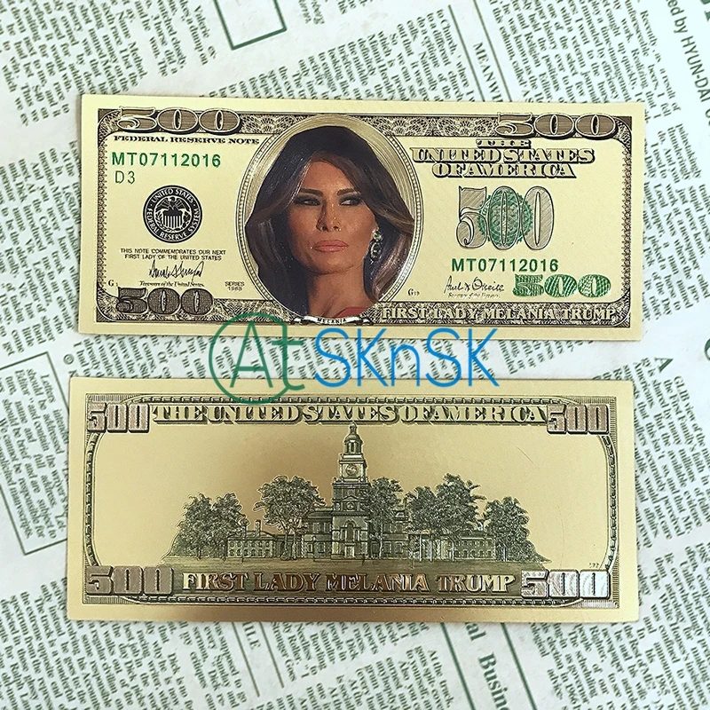 1 шт./лот 45 й президент США Дональд Трамп 100/1000 банкнота Мелания Trunp $500 Золотая
