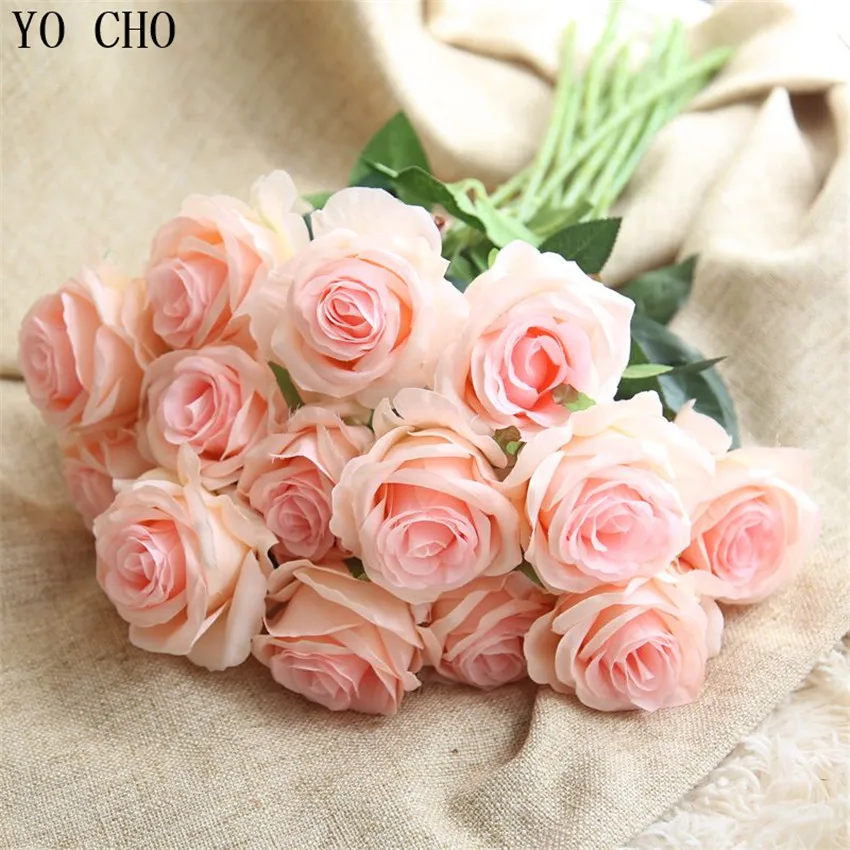 

YO CHO christmas decor artificial silk rose flower valentine's day fake rose floras branch wedding home decoration accessories