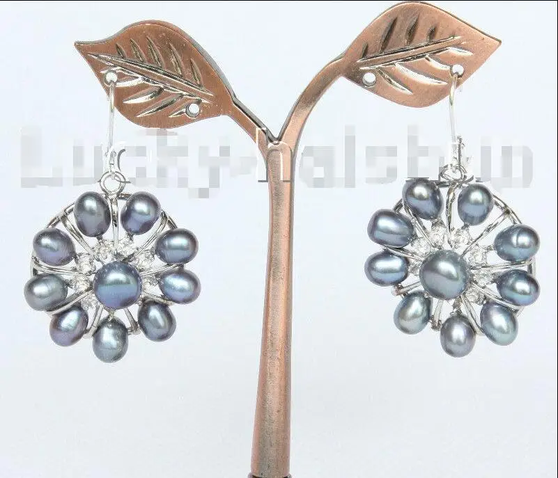 DYY Бесплатная доставка&gt болтается 30 мм Снежинка Форма черный жемчуг серьги 925s