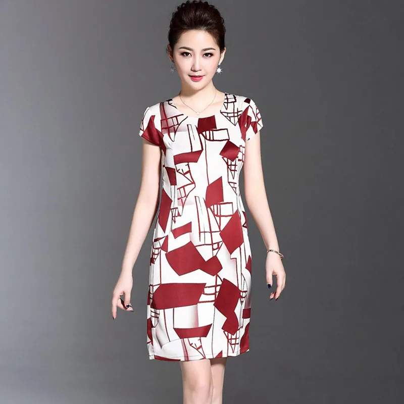 Шелковое платье средней длины Летняя женская одежда сексуальный принт плюс