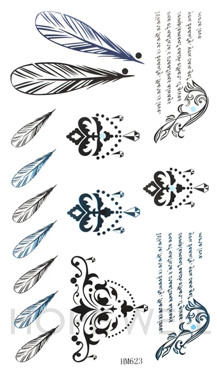 4 листа художественные буквы музыкальное перо Тотем черная временная татуировка