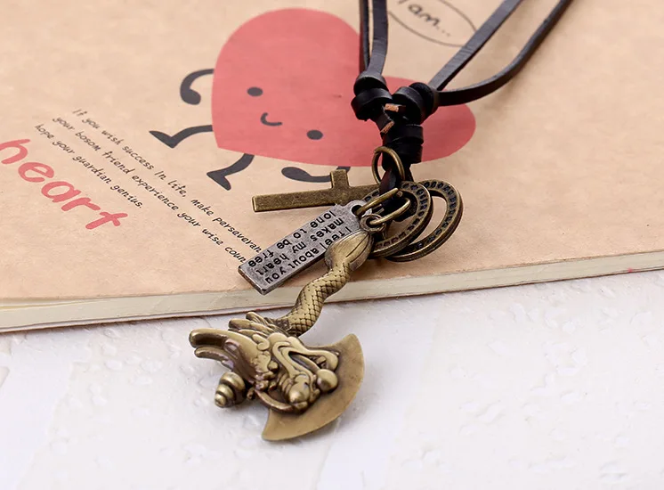 Alloy Axe Decoration Pocket Knife Cowhide long Necklace men women New Sweater Chain Punk choker gothic vintage chocker |