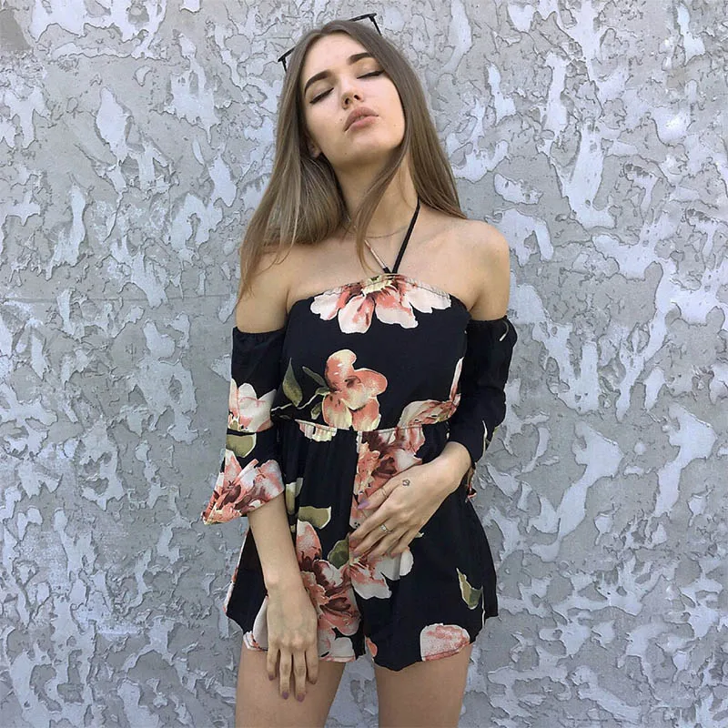 Fashion Women Rompers Print Jumpsuit Summer Female Chest Wrapped Strapless Playsuit Beach Party Casual Lace Up Romper | Женская одежда