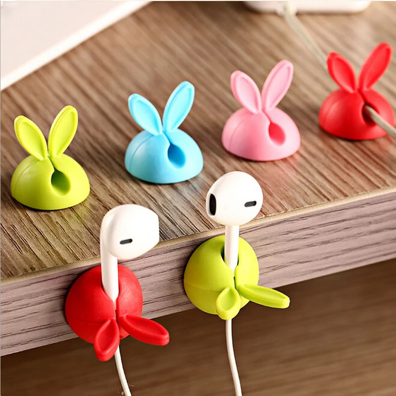 

10PCs / Lot Rabbit Cable Drop Clip Desk Tidy Organiser Wire Cord USB Charger Holder