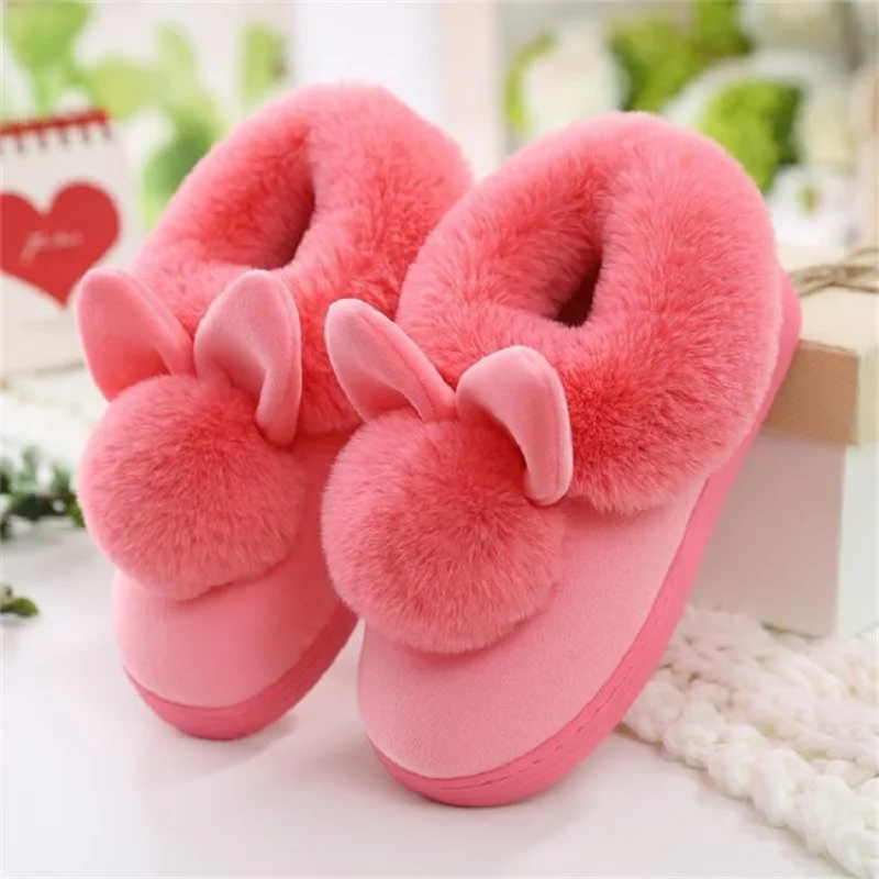 Милый кролик Для женщин домашние тапочки зимняя теплая обувь Плюшевые с закрытой