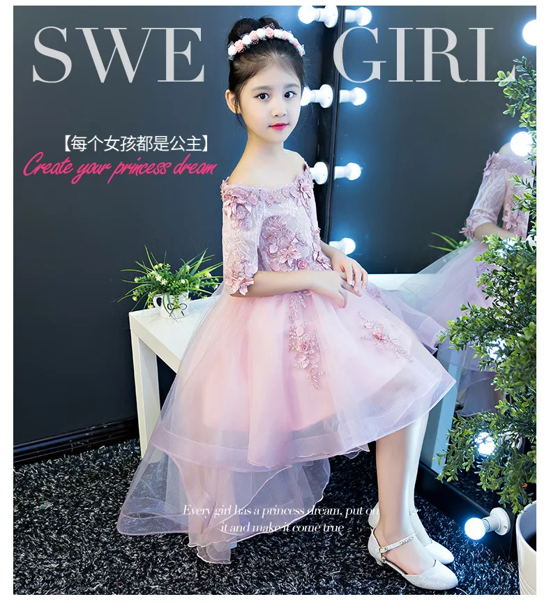 Exquisite Shouldless Appliques Flower Girl Dovetail Dress Kids Baby Teenagers Floral Princess Pageant Graduation Birthday | Детская