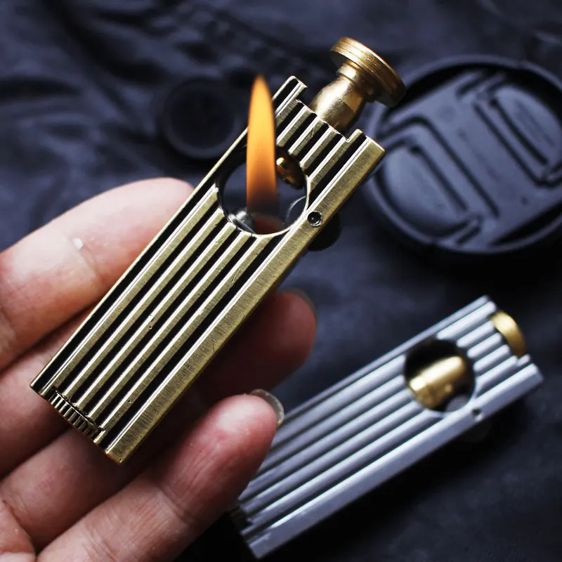 Vintage Lateral Pull Gasoline Lighter Windproof Portable Gas Petrol Golden Silver Pure copper Gadgets for Men | Дом и сад
