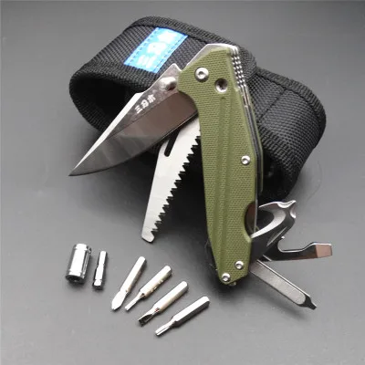 Sanrenmu 7116 Открытый EDC карманный нож с многофункциональным инструментом пила режущий ремень Стекло Выключатель отвертка бит и нейлоновая оболочка - Цвет: Army Green